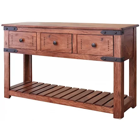 Rustic Solid Wood 3 Drawer Sofa Table